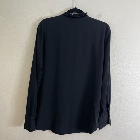 Ann Taylor Womens Large Tall Black Lace Yoke Long Sleeve Blouse Front Neck Tie - Picture 10 of 12